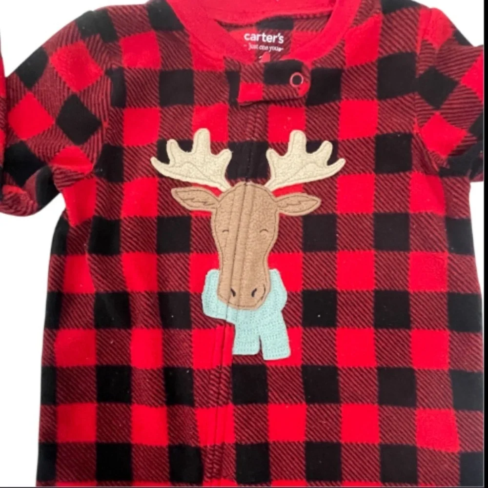 Carter's Red and Black Checkered Moose Fleece Pajamas